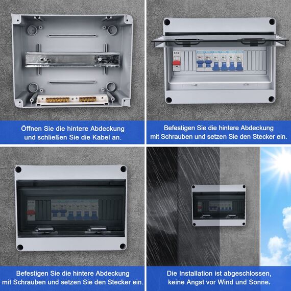 Sicherungskasten Aufputz, Verteilerkasten Aufputz Unterverteilung IP65 mit 1 Reihig 12 Module, Messingklemmen, Verteiler Kleinverteiler Aufputz für Feuchtraum, Gärten, Außenbereich, Villen, Ladesäulen