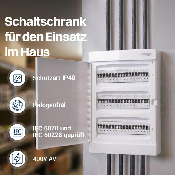 Intratec Sicherungskasten Aufputz 3 reihig – IP40 Verteilerkasten Aufputz Gehäuse für 54 Module mit weißer Tür für einfache Installation Zuhause & Gewerbe – 526 x 396 x 112 mm