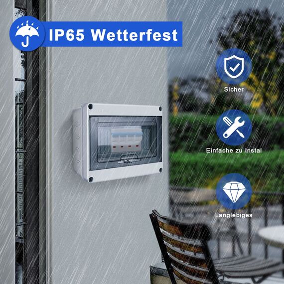 Sicherungskasten Aufputz, Verteilerkasten IP65 mit 1 Reihig 8 Module, Messingklemmen, Verteiler Kleinverteiler Aufputz Unterverteilung für Feuchtraum, Gärten, Außenbereich, Villen, Ladesäulen