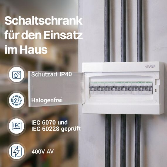 Intratec Sicherungskasten Aufputz 1 reihig – IP40 Verteilerkasten Aufputz Gehäuse für 18 Module mit weißer Tür für einfache Installation Zuhause & Gewerbe – 236 x 396 x 112 mm