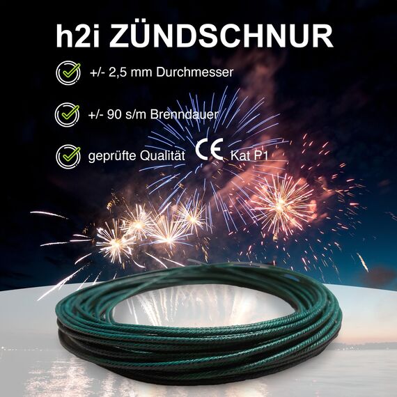 h2i Zündschnur | 48 m | Ø 2,0 mm | +/- 90 s/m | Anzündlitze Grüne Visco ideal für Pyrotechnik, Feuerwerk & Outdoor-Effekte | Hohe Sicherheit & Zuverlässigkeit | b | Flexibel zuschneidbar