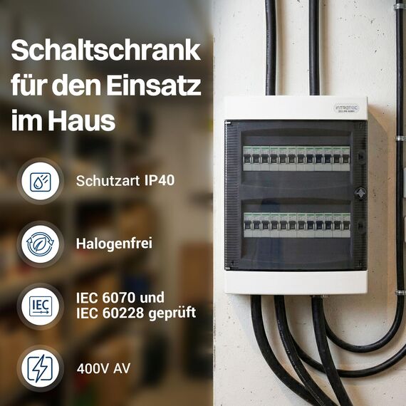 Intratec Sicherungskasten Aufputz 2 reihig – IP40 Verteilerkasten Aufputz Gehäuse für 24 Module mit transparenter Tür für einfache Installation Zuhause & Gewerbe – 361 x 287 x 112 mm