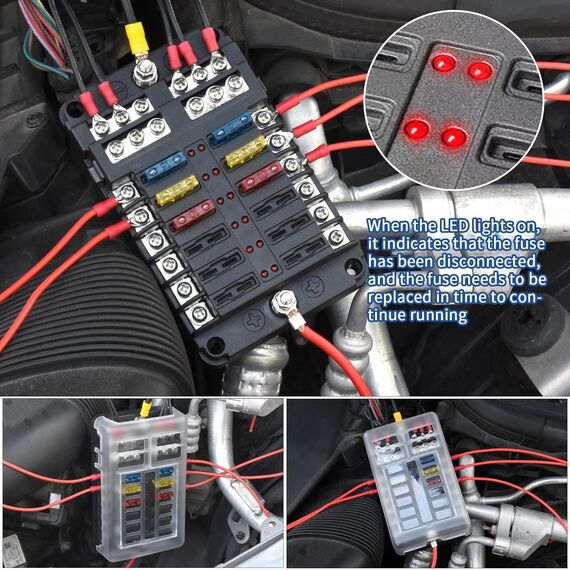KFZ Sicherungshalter, MICTUNING 12V Sicherungsverteiler 12 Fach Sicherungskasten mit 30Pcs Sicherungen und LED-Anzeige für Wohnmobil Boot Camper