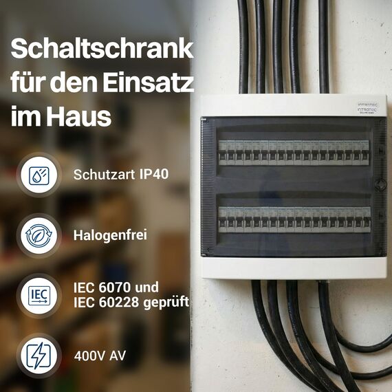 Intratec Sicherungskasten Aufputz 2 reihig – IP40 Verteilerkasten Aufputz Gehäuse für 36 Module mit weißer Tür für einfache Installation Zuhause & Gewerbe – 361 x 396 x 112 mm