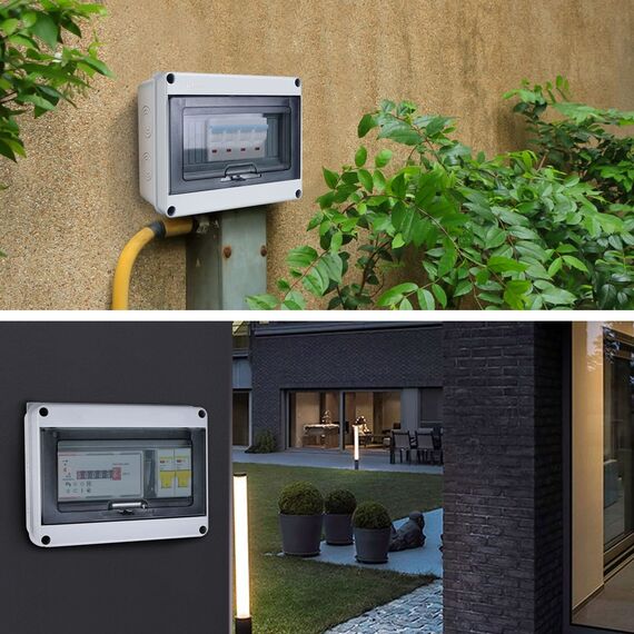 Sicherungskasten Aufputz, Verteilerkasten IP65 mit 1 Reihig 8 Module, Messingklemmen, Verteiler Kleinverteiler Aufputz Unterverteilung für Feuchtraum, Gärten, Außenbereich, Villen, Ladesäulen