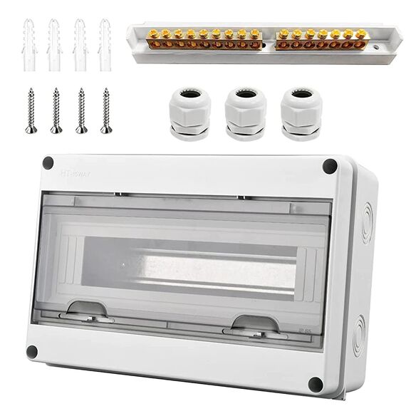 Sicherungskasten Aufputz, Verteiler IP65-1 Reihig-15 Module, Mit 9 Terminals 3 Steckverbinder, Geeignet für Gärten im Freien, Bauernhöfe, Ladesäulen, Feuchtraum (15 Module)