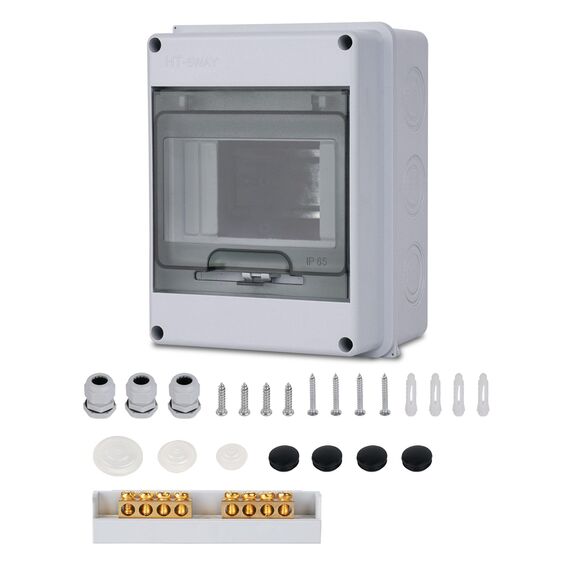 Sicherungskasten Aufputz Verteiler, Verteilerkasten Aufputz ip65 1-reihig für 5 Module, mit Zubehör, Kleinverteiler für Gärten, Famiglia, Feuchtraum