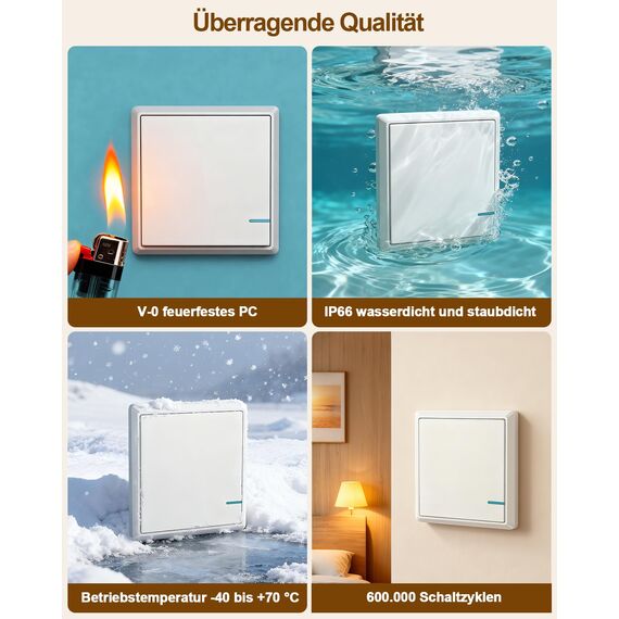 230V Lichtschalter Set, Thinkbee An Aus Schalter Wireless Drahtlose Elektrische Schalter mit Empfänger, 433MHz RF Funkschalter 500M Reichweite, Wireless Lighting Switch for Fixtures 80~275V 10A 1000W