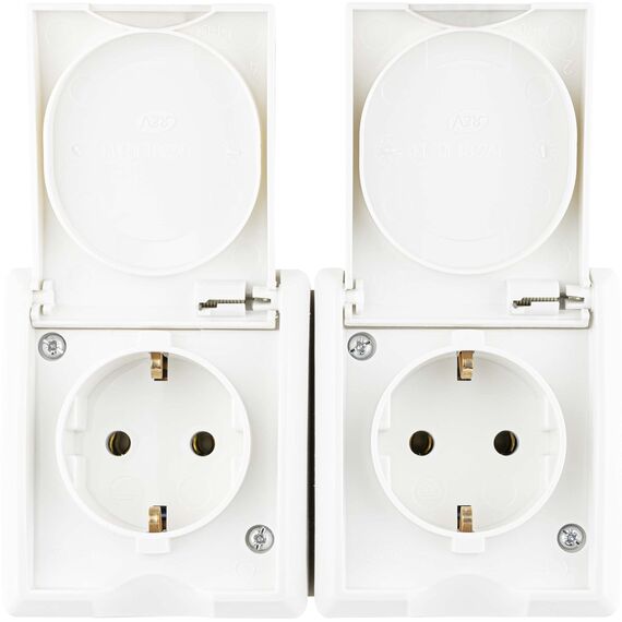 REV 0510253555 AquaForm, Doppelsteckdose-Feuchtraumsteckdose, IP44, einpolig, Aufputz, weiss (Packung mit 2)