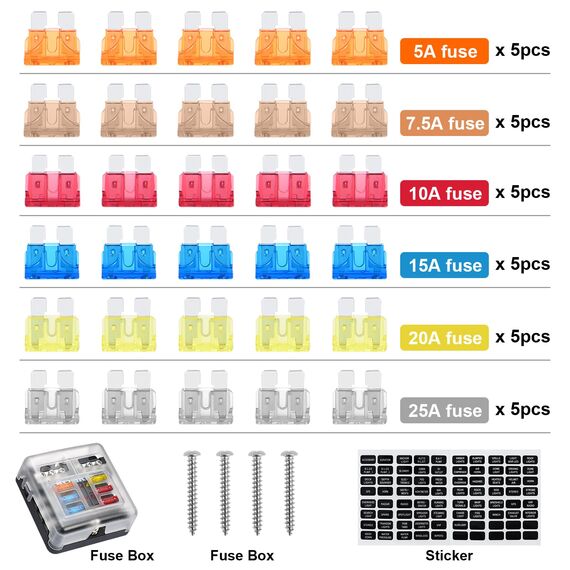 Kohree 6 Fach kfz Sicherungshalter, Sicherungshalter 12 Volt, DC 12V Sicherungskasten 100A mit 30pcs Flachsicherungen, LED-Anzeige, Schutzabdeckung Sicherungsdose Sicherungsträger für Auto Boot SUV