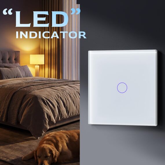 BSEED Touch Lichtschalter 1 Fach 1 Weg Wandschalter Unterputz Schalter mit Glasrahmen 86mm Lichtschalter Weiß 500W(Nicht Smart Schalter)
