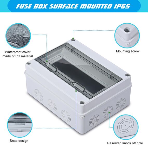 MumdoYAL Aufputz Verteilerkasten IP65 Wasserdicht Verteilerkasten Verteiler (8 Modulen)