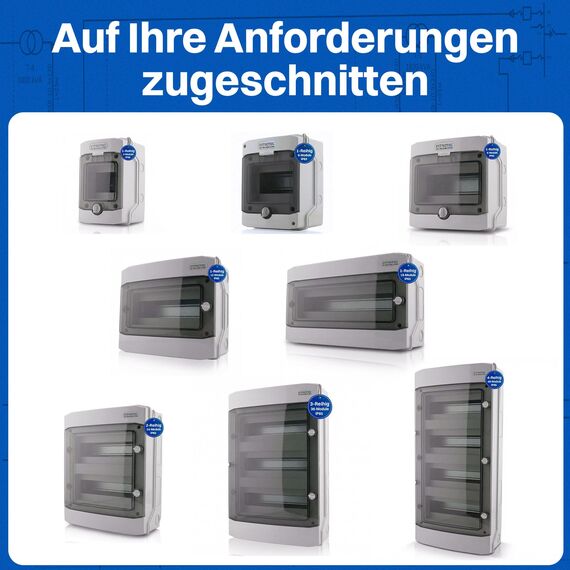 Intratec Verteilerkasten Aufputz 3 reihig – IP65 Sicherungskasten für 36 Module – Feuchtraum Verteiler für Garten, Keller, Garage & Außenbereich – 400VAC 1500VDC Kleinverteiler, 534 x 319 x 144 mm