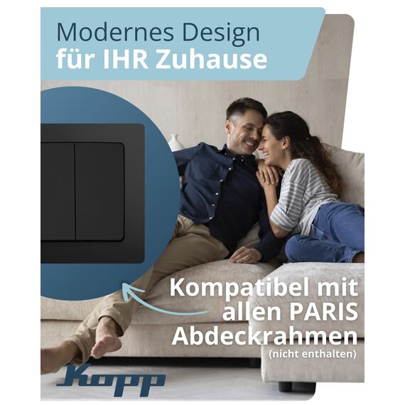 Kopp PARIS Serienschalter in Matt-Schwarz - Hochwertiger Doppel-Lichtschalter mit 10AX Schaltvermögen - IP20 Schalter-Unterputz mit Wippe & Steckklemmen - Stilvoller Doppelschalter 250V~