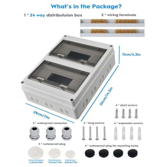 Sicherungskasten Aufputz Verteiler, Verteilerkasten Aufputz ip65 2-reihig für 24 Module, mit Zubehör, Kleinverteiler für Gärten, Famiglia, Feuchtraum