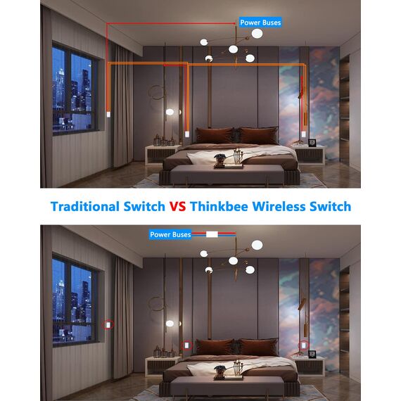 Thinkbee Wireless Lights Switch Mini, No Wiring, Outdoor 600 ft Indoor 100 ft Fernbedienungsleuchte für LED-Licht, Deckenleuchten und Lampen, Arbeit mit Empfänger (nur Schalter)