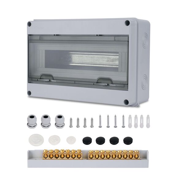 Sicherungskasten Aufputz Verteiler, Verteilerkasten Aufputz ip65 1-reihig für 15 Module, mit Zubehör, Kleinverteiler für Gärten, Famiglia, Feuchtraum