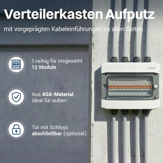 Intratec Verteilerkasten Aufputz 1 reihig – IP65 Sicherungskasten für 12 Module – Feuchtraum Verteiler für Garten, Keller, Garage & Außenbereich – 400VAC 1500VDC Kleinverteiler, 318 x 259 x 144 mm