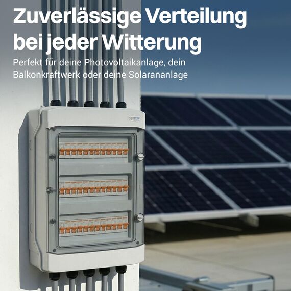 Intratec Verteilerkasten Aufputz 3 reihig – IP65 Sicherungskasten für 36 Module – Feuchtraum Verteiler für Garten, Keller, Garage & Außenbereich – 400VAC 1500VDC Kleinverteiler, 534 x 319 x 144 mm