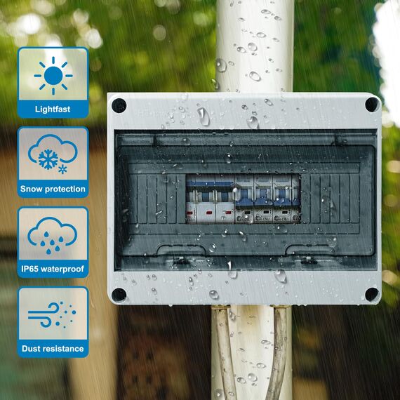 Zeawavsl Verteilerkasten Aufputz, IP65 Sicherungskasten 1-Reihig für 12 MODULE Kleinverteiler mit Messingklemmen, Aufputzverteiler für Garten oder Außenbereiche, Villen (12 MODULE)