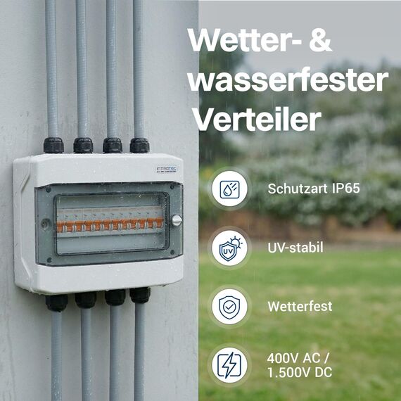 Intratec Verteilerkasten Aufputz 1 reihig – IP65 Sicherungskasten für 12 Module – Feuchtraum Verteiler für Garten, Keller, Garage & Außenbereich – 400VAC 1500VDC Kleinverteiler, 318 x 259 x 144 mm