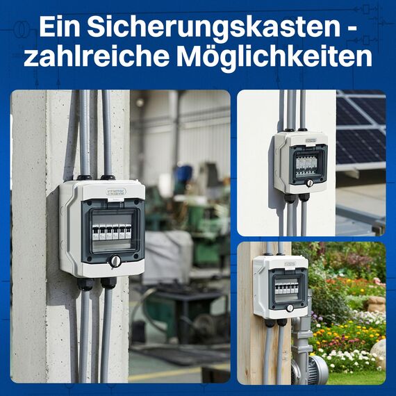 Intratec Verteilerkasten Aufputz 1 reihig – IP65 Sicherungskasten für 6 Module – Feuchtraum Verteiler für Garten, Keller, Garage & Außenbereich – 400VAC 1500VDC Kleinverteiler, 201 x 165 x 120 mm