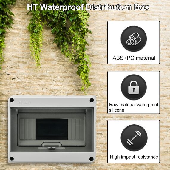 Sicherungskasten Aufputz, kleinverteiler IP65-1 Reihig-8 Module, Mit 4 Terminals 2 Steckverbinder, Geeignet für Gärten im Freien, Bauernhöfe, Ladesäulen, Feuchtraum