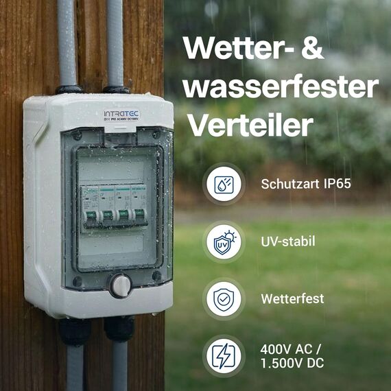 Intratec Verteilerkasten Aufputz 1 reihig – IP65 Sicherungskasten für 4 Module – Feuchtraum Verteiler für Garten, Keller, Garage & Außenbereich – 400VAC 1500VDC Kleinverteiler, 201 x 128 x 120 mm