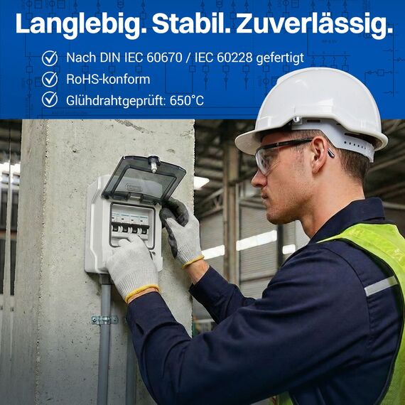 Intratec Verteilerkasten Aufputz 1 reihig – IP65 Sicherungskasten für 4 Module – Feuchtraum Verteiler für Garten, Keller, Garage & Außenbereich – 400VAC 1500VDC Kleinverteiler, 201 x 128 x 120 mm