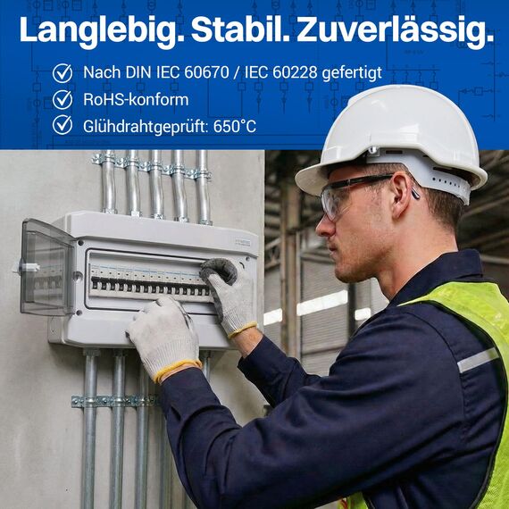 Intratec Verteilerkasten Aufputz 1 reihig – IP65 Sicherungskasten für 18 Module – Feuchtraum Verteiler für Garten, Keller, Garage & Außenbereich – 400VAC 1500VDC Kleinverteiler, 260 x 428 x 142 mm