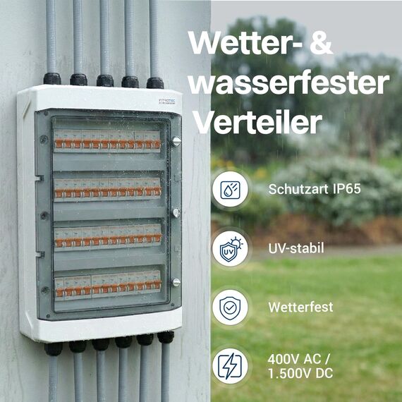 Intratec Verteilerkasten Aufputz 4 reihig – IP65 Sicherungskasten für 48 Module – Feuchtraum Verteiler für Garten, Keller, Garage & Außenbereich – 400VAC 1500VDC Kleinverteiler, 663 x 319 x 144 mm