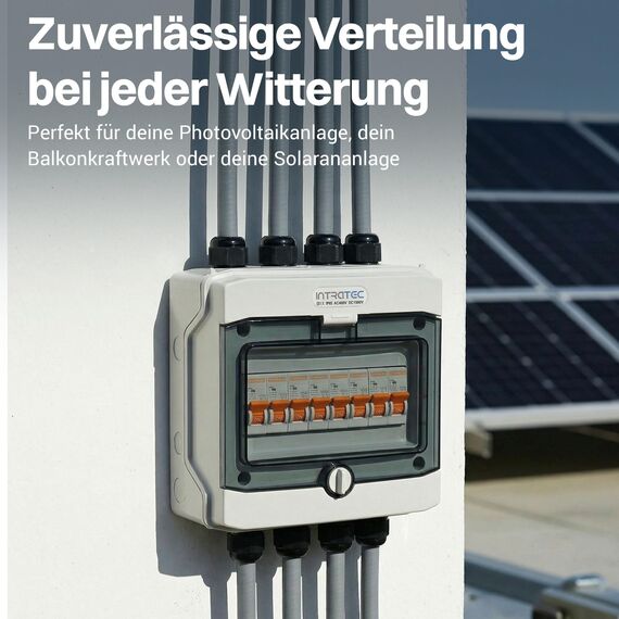 Intratec Verteilerkasten Aufputz 1 reihig – IP65 Sicherungskasten für 8 Module – Feuchtraum Verteiler für Garten, Keller, Garage & Außenbereich – 400VAC 1500VDC Kleinverteiler, 202 x 201 x 120 mm