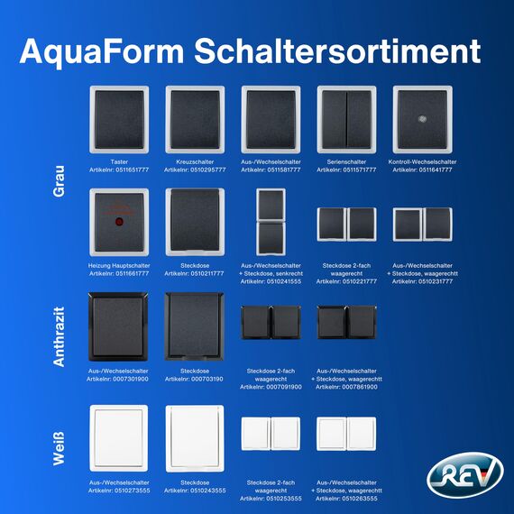 REV AquaForm, Steckdose-Feuchtraumsteckdose, IP44, einpolig, Aufputz, weiß
