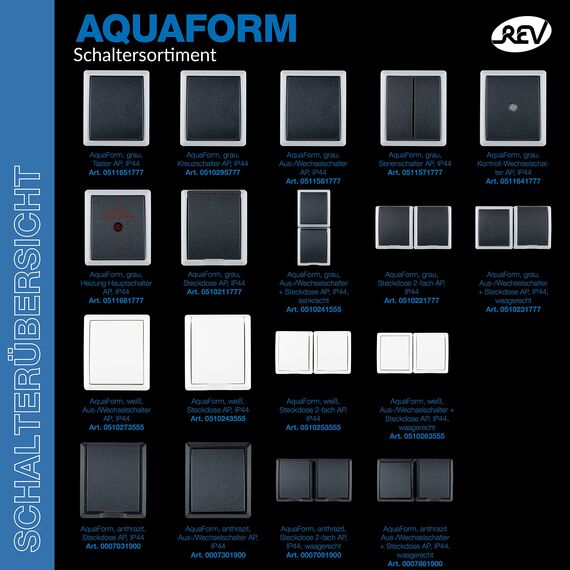REV 0510253555 AquaForm, Doppelsteckdose-Feuchtraumsteckdose, IP44, einpolig, Aufputz, weiss (Packung mit 2)