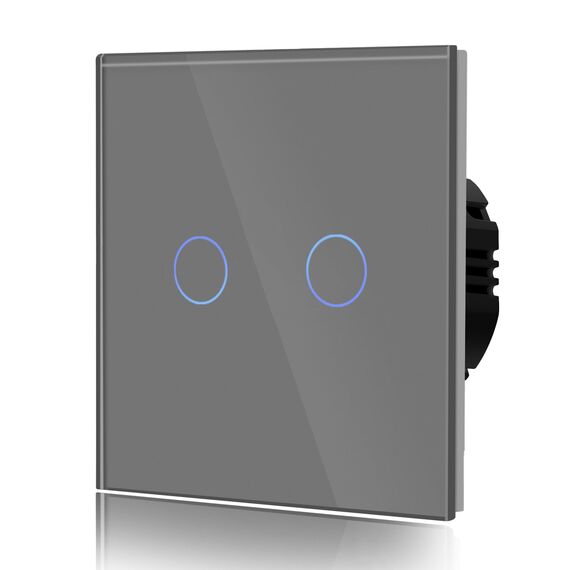 BSEED Normal Touch Schalter Standard Hohe Energie Glas Berührung Wandlichtschalter 110V - 240V Gehärtete Kristallplatte mit LED Hintergrundbeleuchtung 2 Fach 2 Weg Grau