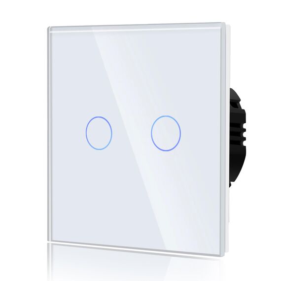 BSEED Touch Lichtschalter aus Glas, Modern Schalter Unterputz, Wandschalter mit LED Hinterlicht (Kein Neutralleiter erforderlich), KEIN WLAN, 86mm 2 Fach 2 Wege Weiß