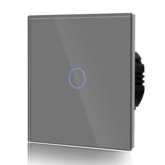 BSEED Touch Lichtschalter aus Glas, Modern Schalter Unterputz, Wandschalter mit LED Hinterlicht (Kein Neutralleiter erforderlich), KEIN WLAN, 86mm 1 Fach 2 Wege Grau