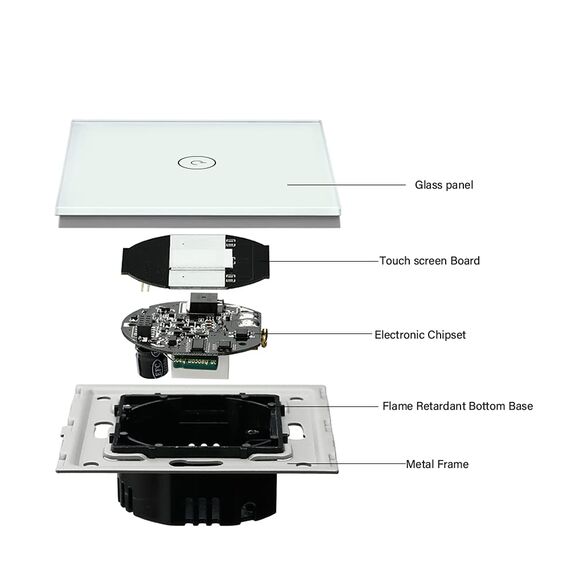 BSEED Touch Lichtschalter aus Glas, Modern Schalter Unterputz, Wandschalter mit LED Hinterlicht (Kein Neutralleiter erforderlich), KEIN WLAN, 86mm 1 Fach 1 Weg Weiß, 2 Pack