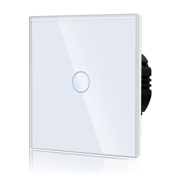 BSEED Touch Lichtschalter aus Glas, Modern Schalter Unterputz, Wandschalter mit LED Hinterlicht (Kein Neutralleiter erforderlich), KEIN WLAN, 86mm 1 Fach 2 Wege Weiß