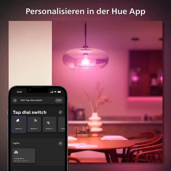 Philips Hue Tap Dial Schalter für Hue Lichtsysteme, Smarter Dimmer zur Steuerung von Leuchten, kabelloser Lichtschalter ohne Installation, schwarz