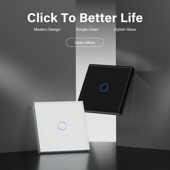 BSEED Touch Lichtschalter aus Glas, Modern Schalter Unterputz, Wandschalter mit LED Hinterlicht (Kein Neutralleiter erforderlich), KEIN WLAN, 86mm 1 Fach 2 Wege Weiß