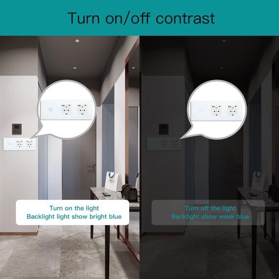 BSEED Touch Lichtschalter 1 Fach 1 Weg mit Doppelt USB C Steckdose aus Glas, Modern Steckdosen Wandschalter Unterputz (Kein Neutralleiter erforderlich), Kein WLAN, 228mm Weiß