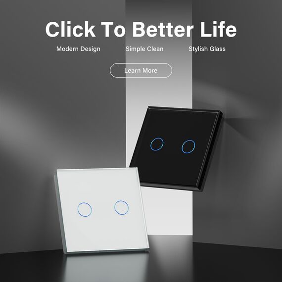 BSEED Touch Lichtschalter aus Glas, Modern Schalter Unterputz, Wandschalter mit LED Hinterlicht (Kein Neutralleiter erforderlich), KEIN WLAN, 86mm 2 Fach 2 Wege Weiß