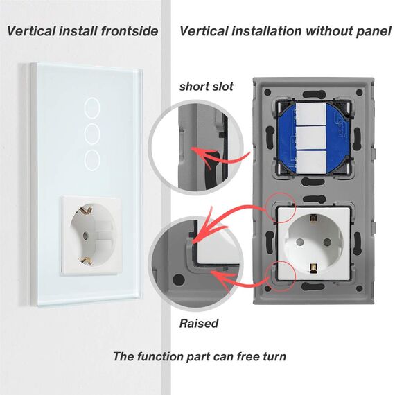 BSEED Touch Lichtschalter mit Steckdose aus Glas, Modern Steckdosen Unterputz, Wandschalter mit LED Hinterlicht (Kein Neutralleiter erforderlich), Kein WLAN, 157mm 1 Fach 2 Wege Weiß