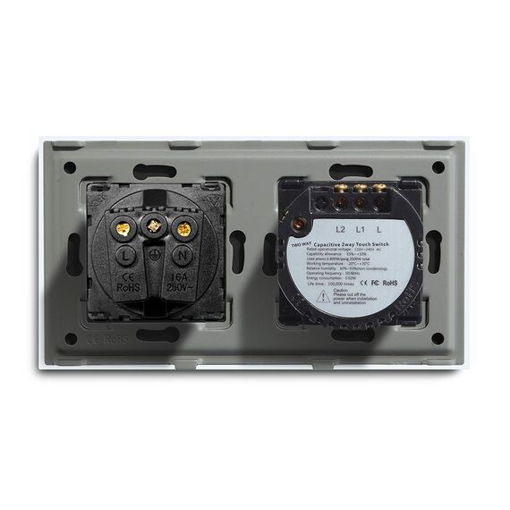 BSEED Touch Lichtschalter mit Steckdose aus Glas, Modern Steckdosen Unterputz, Wandschalter mit LED Hinterlicht (Kein Neutralleiter erforderlich), Kein WLAN, 157mm 2 Fach 2 Wege Gold