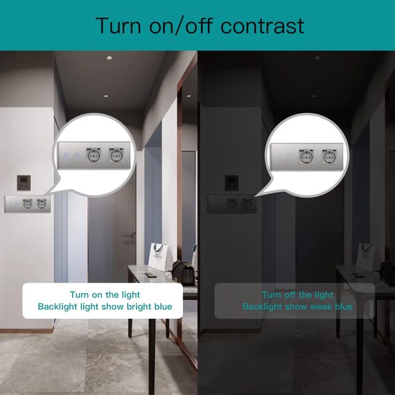 BSEED Touch Lichtschalter 2 Fach 2 Wege mit Doppelt USB C Steckdose aus Glas, Modern Steckdosen Wandschalter Unterputz (Kein Neutralleiter erforderlich), Kein WLAN, 228mm Grau