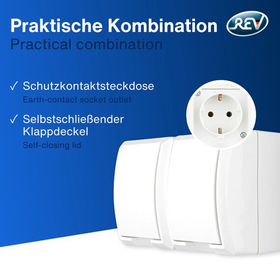 REV AquaForm, Doppelsteckdose-Feuchtraumsteckdose, IP44, einpolig, Aufputz, weiß