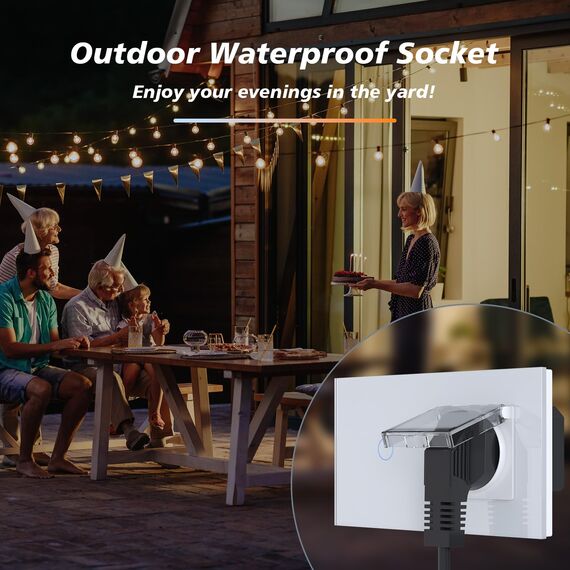 BSEED Lichtschalter mit Steckdose, Glas Wandsteckdose mit Wasserdichter Abdeckung, (Kein Neutralleiter erforderlich), Kein WLAN, 1 Fach 1 Weg, 157mm Weiß