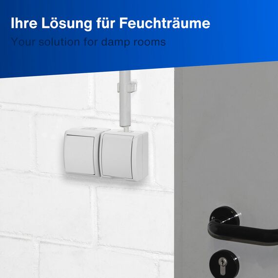 REV AquaForm, Lichtschalter mit Steckdose, IP44, einpolig, Aufputz, weiß