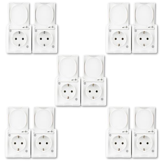 REV AquaForm SPARSET - 5x Doppelsteckdose-Feuchtraumsteckdose IP44, einpolig, Aufputz, weiß